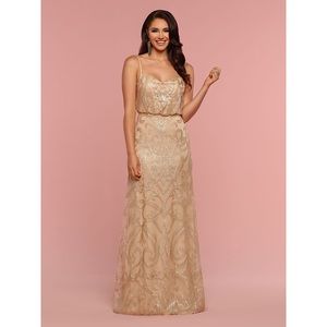 Da Vinci Bridesmaids | Gold sequin tulle bridesmaid gown style 60335, size 14